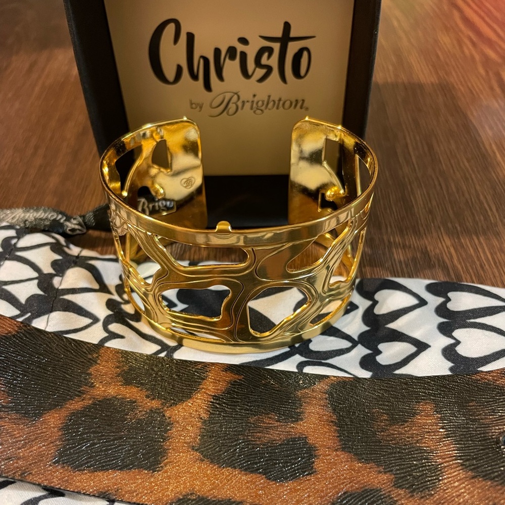 Brighton Christo Nairobi wide cuff bracelet in gold.